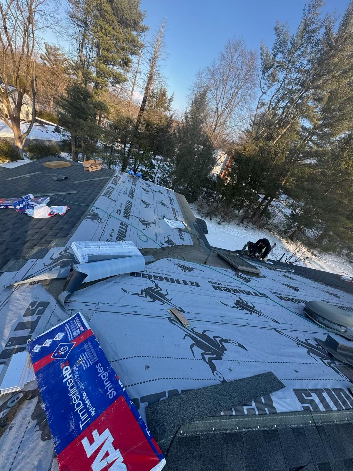 Winter GAF shingle installation NJ